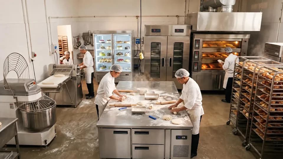 Hình ảnh bếp bánh công nghiệp với các thiết bị chuyên nghiệp