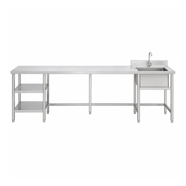 Bàn 3 tầng kèm chậu rửa đơn VinaPro Inox VP-B3T1C dài 3100mm