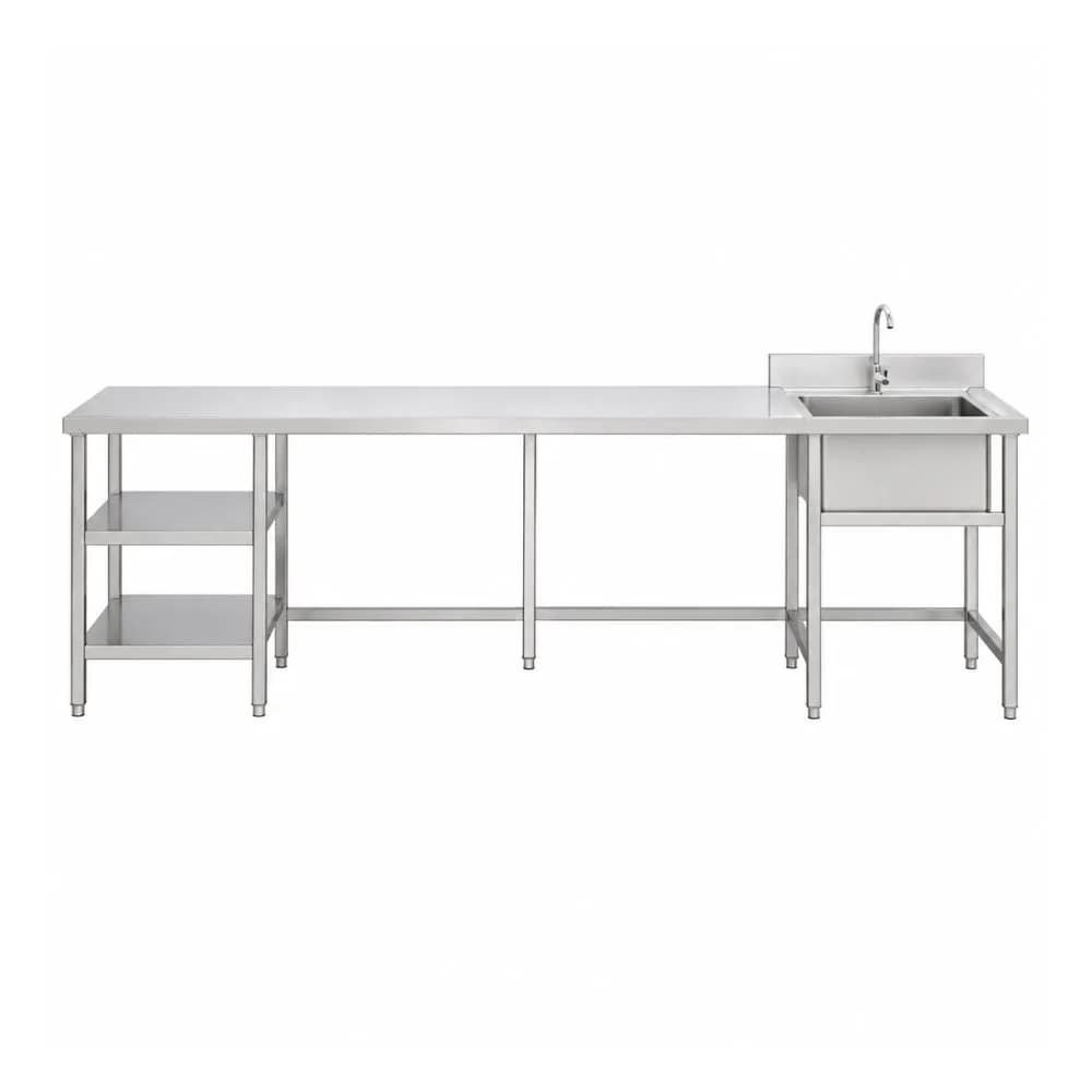 Bàn 3 tầng kèm chậu rửa đơn VinaPro Inox VP-B3T1C dài 3100mm