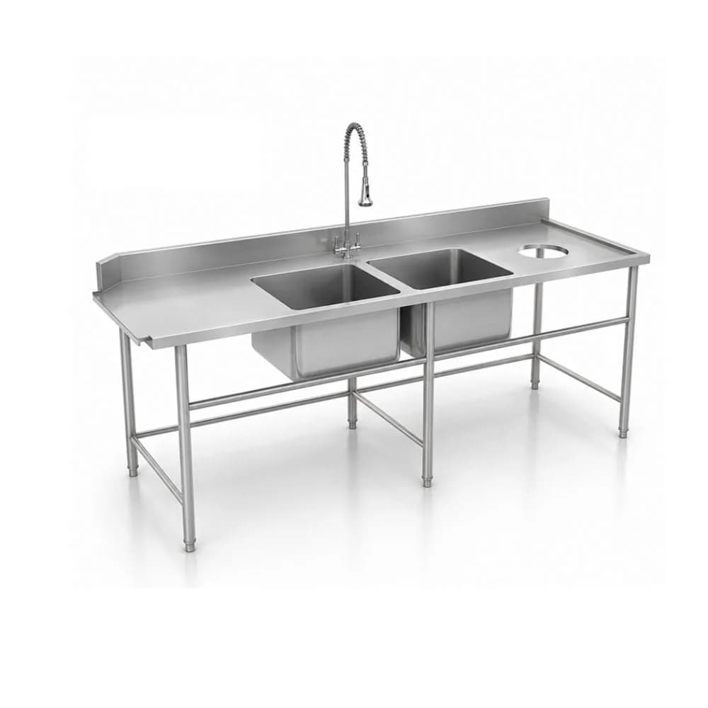 Bàn bát bẩn inox VinaPro Inox VP-B2B08 2 chậu rửa 1800mm