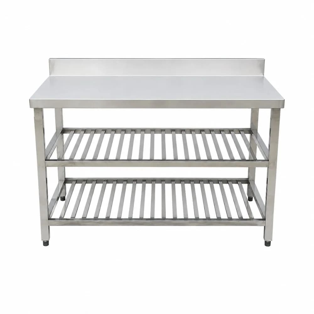 Bàn bếp inox có 2 giá nan VinaPro Inox VP-BB2NT dài 2000mm