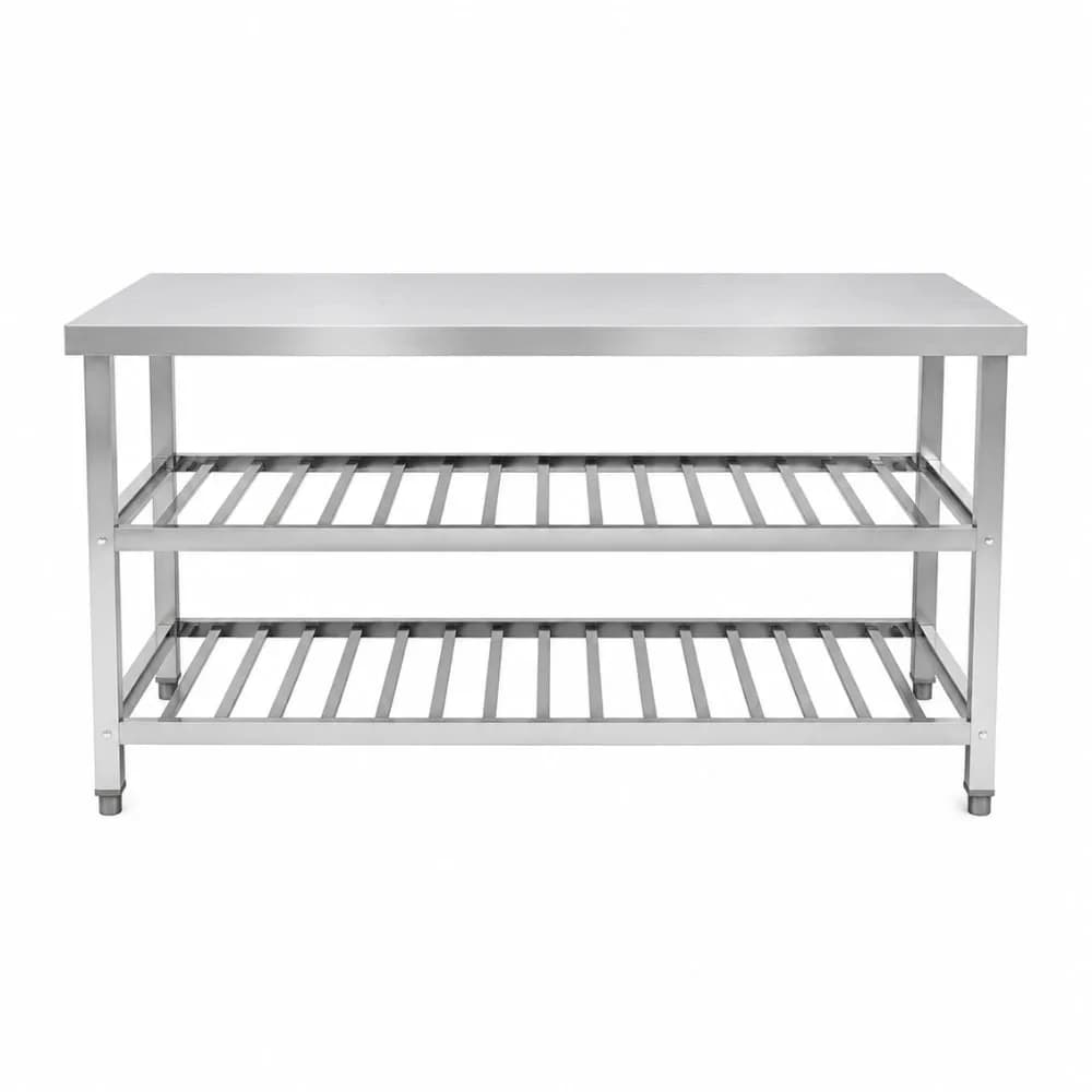 Bàn chặt inox có 2 giá nan VinaPro Inox VP-BC2GN kích thước 1200x900x800mm