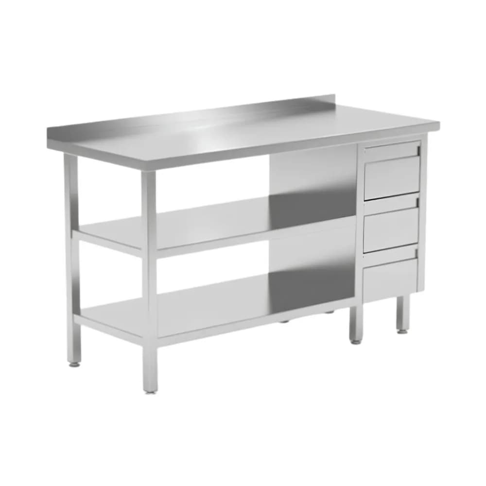 Bàn thao tác 2 kệ phẳng 3 ngăn kéo VinaPro Inox VP-B2K3N kích thước 1200mm