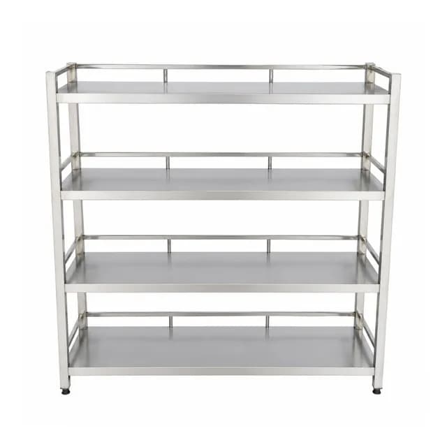 Kệ inox 4 tầng giá phẳng có lan can VinaPro Inox VP-KPC04 1500mm