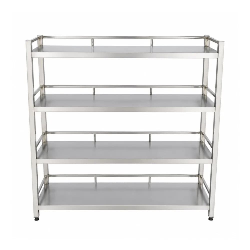 Kệ inox 4 tầng giá phẳng có lan can VinaPro Inox VP-KPC04 1500mm