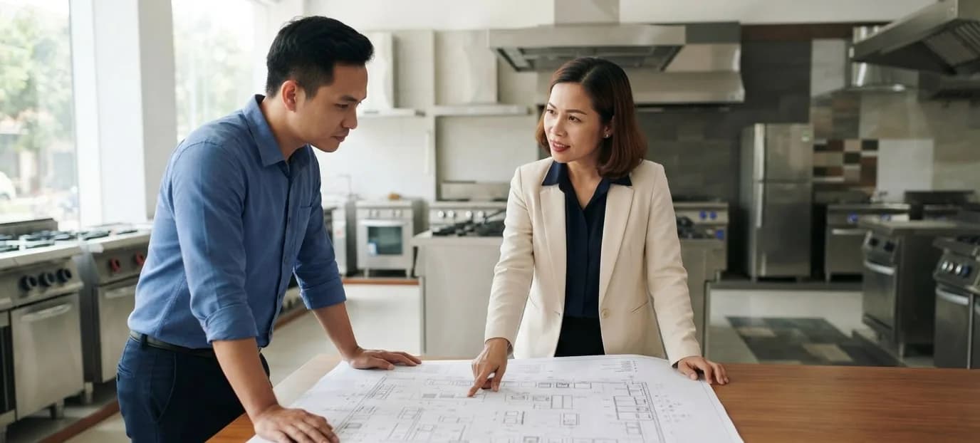 Lựa chọn thiết bị bếp công nghiệp đúng chuẩn kỹ thuật giúp nhà hàng hoạt động ổn định và bền bỉ