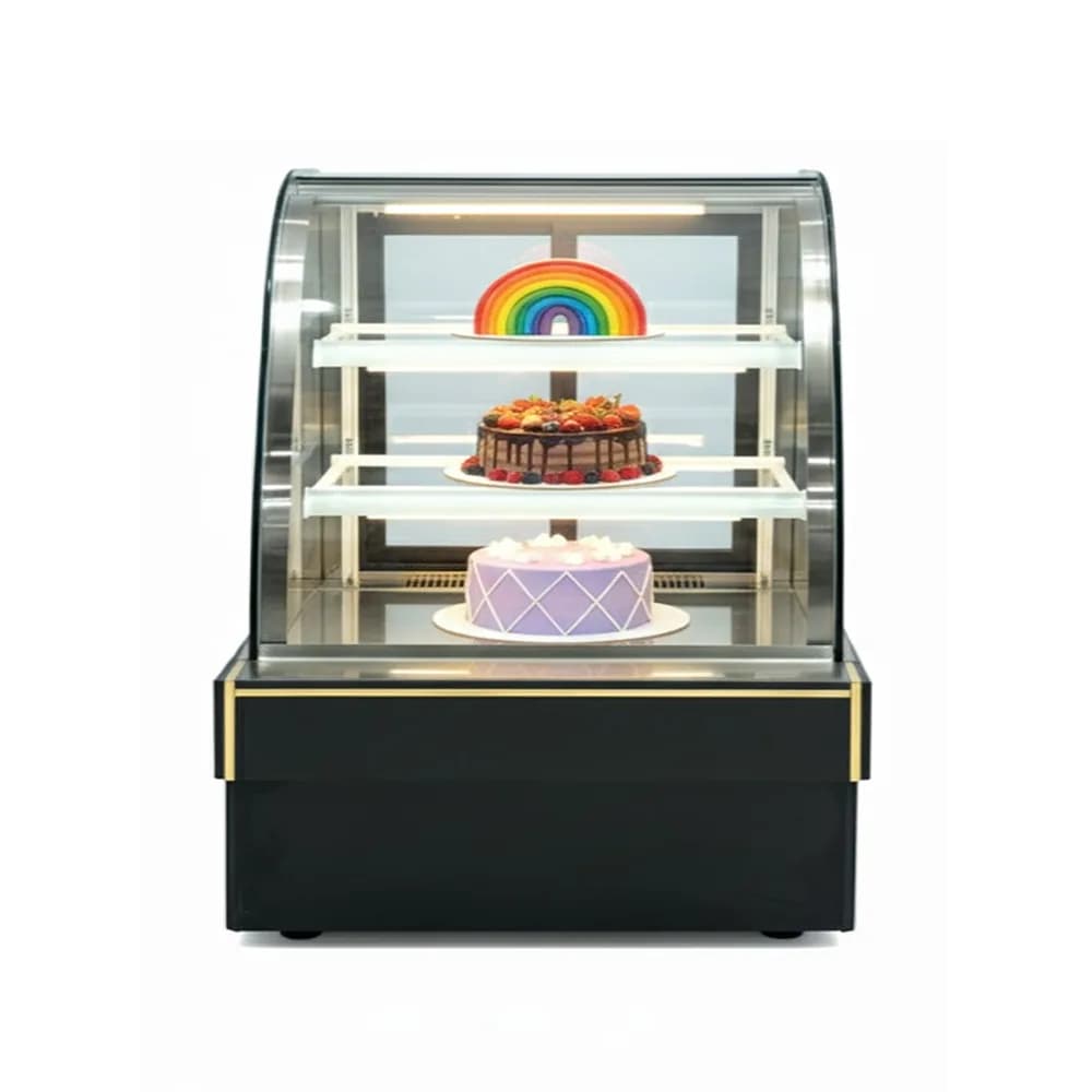 Tủ bánh kem 3 tầng kính cong 90cm dung tích trưng bày nhỏ gọn