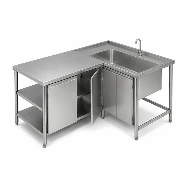 Bàn chậu rửa đơn chữ L VinaPro Inox VP-B3C1L inox 304 kích thước 750/1350x750/1750x850mm