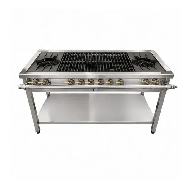 Bếp dàn công nghiệp 2 họng to 6 họng nhỏ VinaPro Inox BD-2T6N inox 201/304