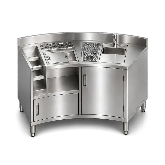 Quầy pha chế inox VinaPro Inox VP-QPCP03 dài 2099mm có thùng đá và khay topping