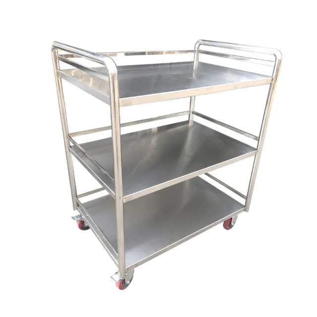 Xe đẩy inox 3 tầng có lan can VinaPro Inox VP-XD003 kích thước 900 × 600 × 900 mm